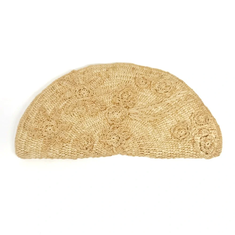 Vanessa Bruno Raffia Floral Half-Moon Clutch Bag Natural Beige - Picture 5 of 11